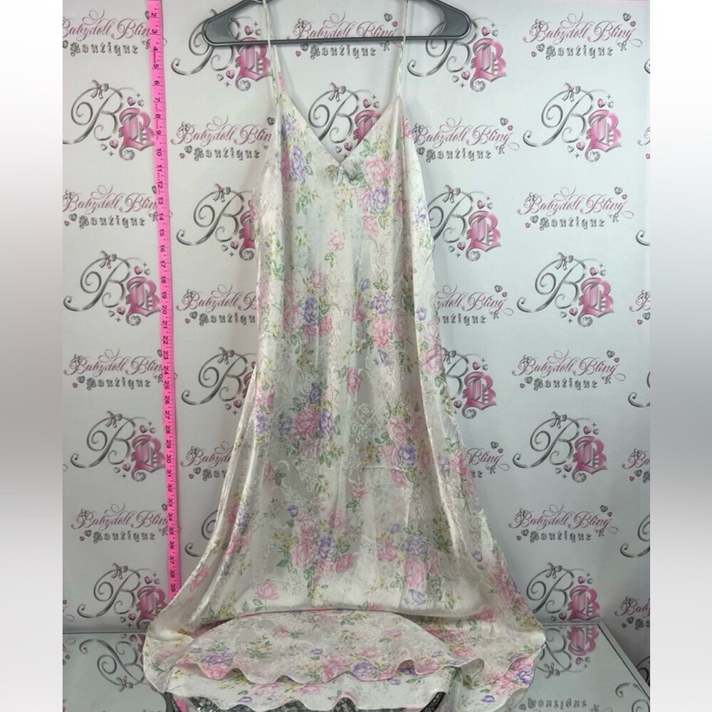 Linda long dress Silky Floral Slip Nightgown - Cream with Pastel Floral Print